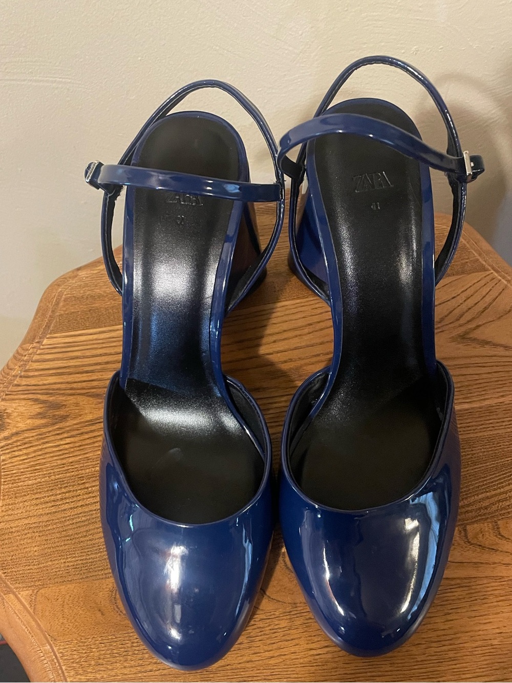 Zara Women’s Navy Patent Mary Jane Slingback Heels